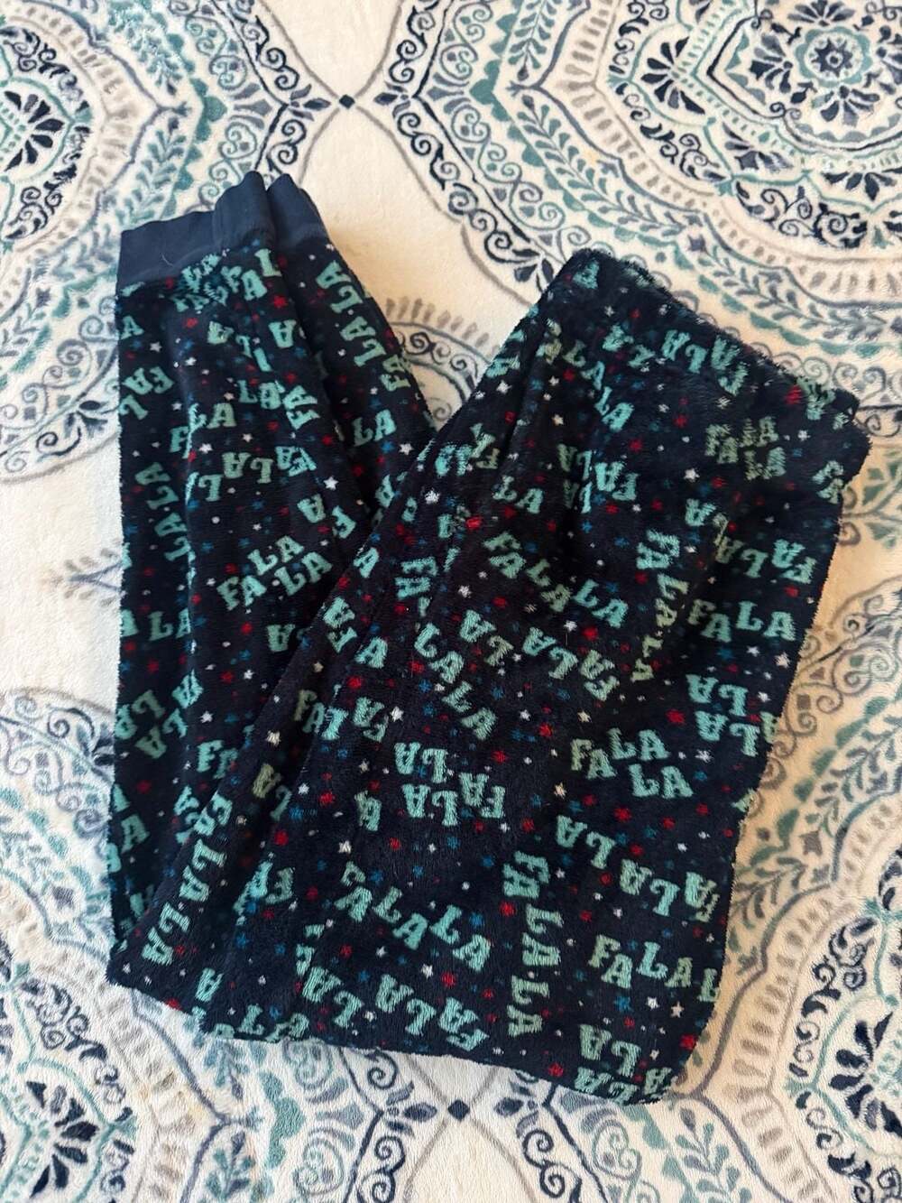 JoySpun Sleep Pants Size S (4-6) Black Fa La La Holiday Christmas Fleece